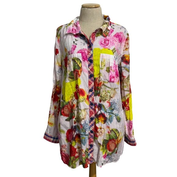 John Mark Womens Medium Floral Button-Up Shirt With Plaid Accents - Picture 12 of 12